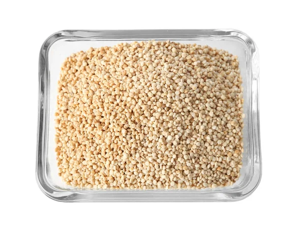 Raw quinoa in glass bowl — Stock Photo, Image