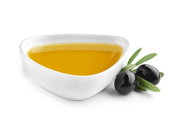 Tál olívaolajjal elszigetelt fehér — Stock Fotó
