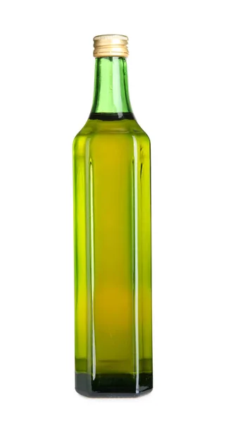 Скляна пляшка з оливковою олією ізольована на білому — стокове фото