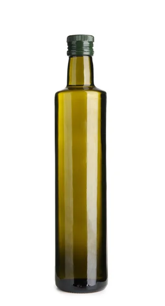 Glass bottle with olive oil isolated on white — Stock Photo, Image