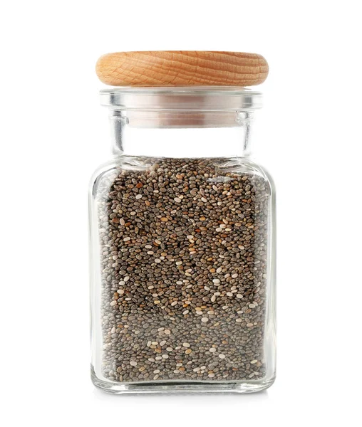 Frasco com sementes de chia — Fotografia de Stock