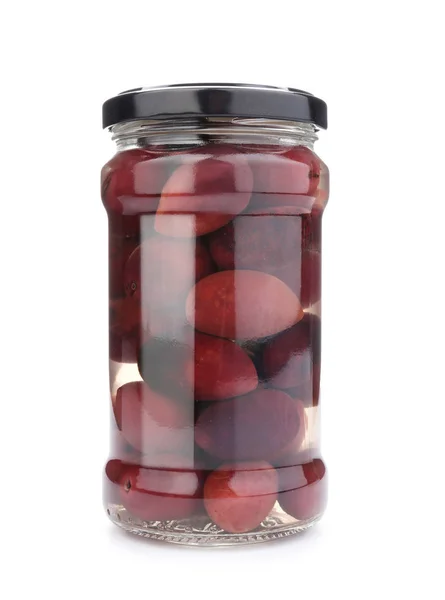 Glass jar with delicious olives — Stock Photo, Image