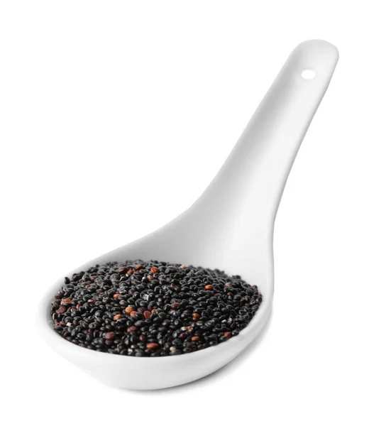 Quinoa nera in cucchiaio di ceramica — Foto Stock