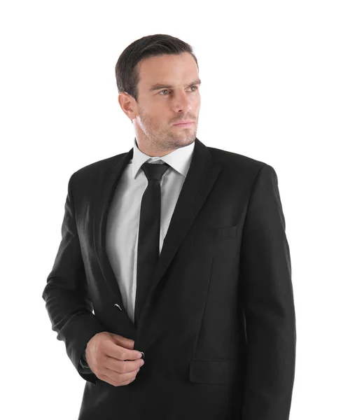 Красивий чоловік в елегантному чорному костюмі — стокове фото