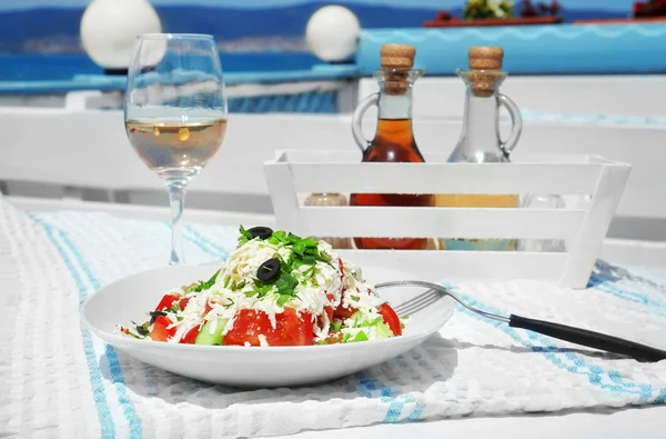 Plate with exotic salad on served table — Stock Photo, Image