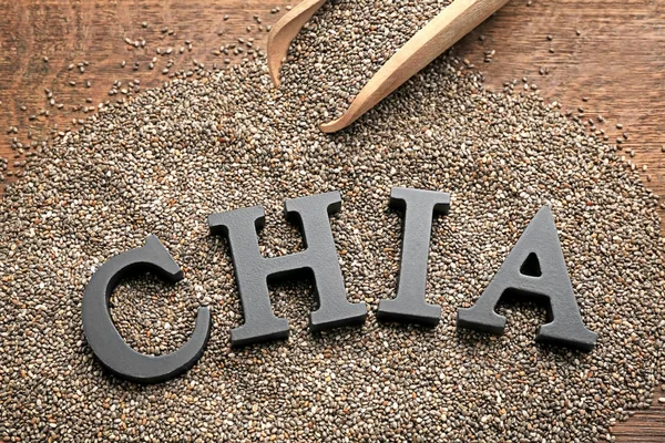 Chia seeds with letters — Stock Photo, Image