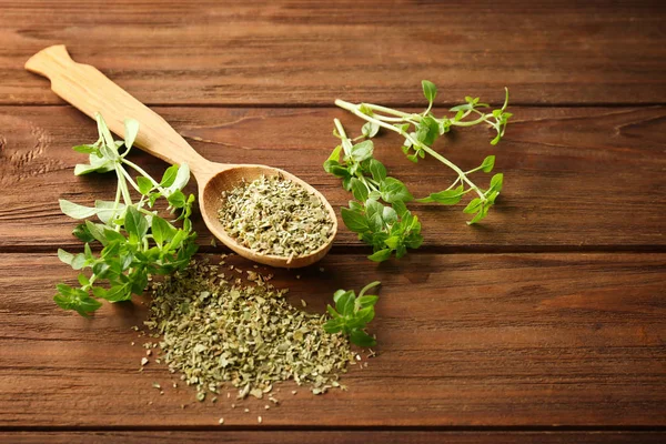 Spoon with dried oregano — Stock Photo, Image