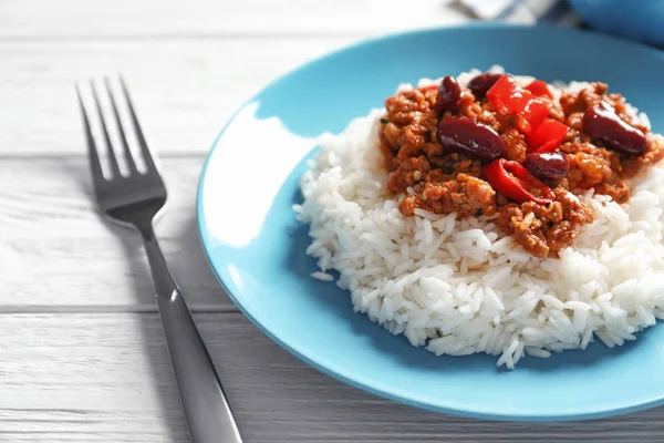 Chili con carne com arroz — Fotografia de Stock