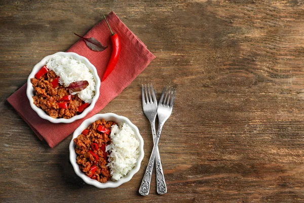 Τσίλι con carne με ρύζι — Φωτογραφία Αρχείου