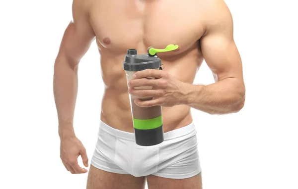 Homem muscular com batido de proteína — Fotografia de Stock