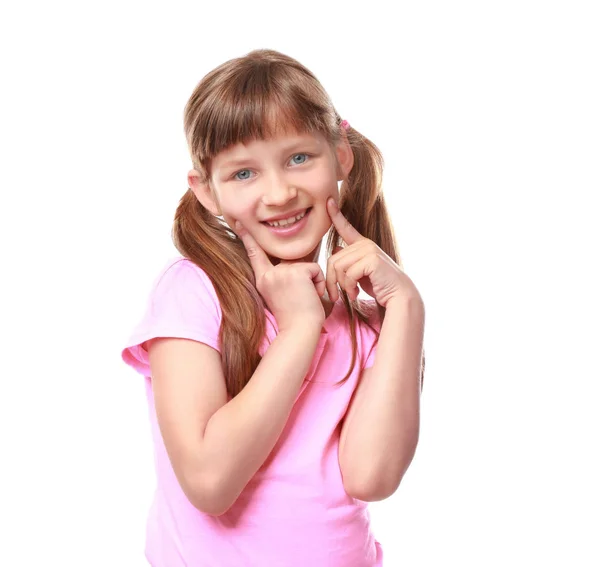 Funny little girl on white background — Stock Photo, Image