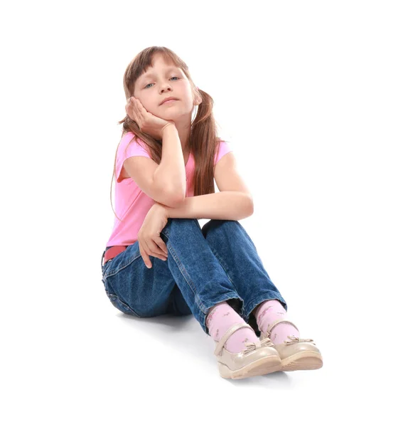 Menina bonita no fundo branco — Fotografia de Stock