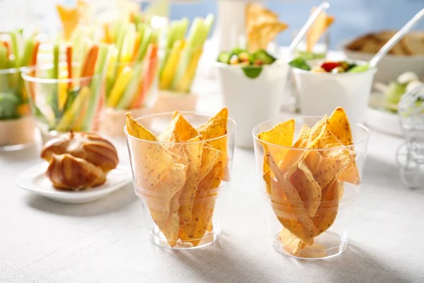 Chips for baby shower party on table — Stock Photo, Image