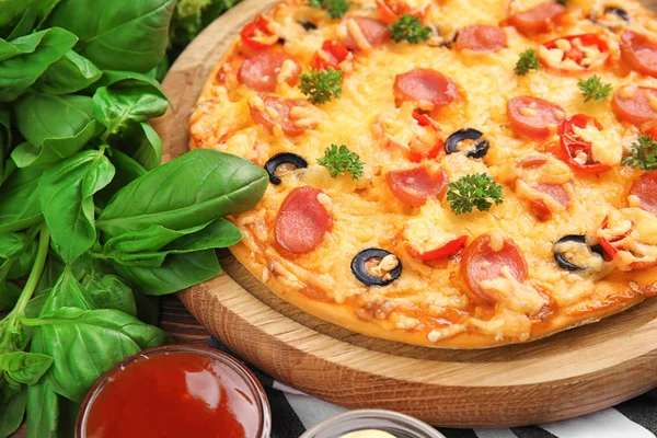 Tasty pizza with sausage — Stock Photo, Image