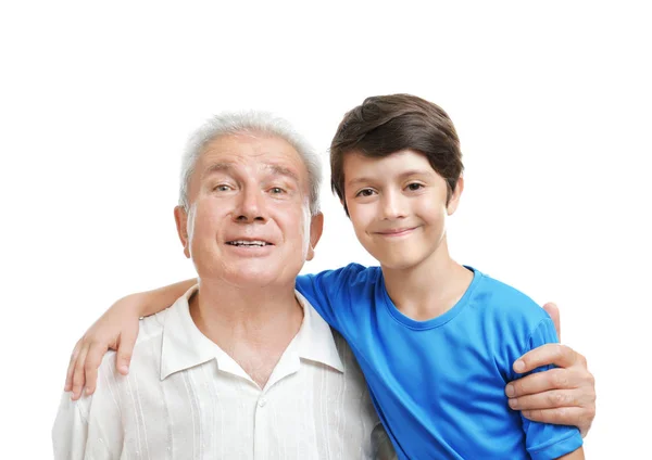 Niño con abuelo sobre fondo blanco —  Fotos de Stock