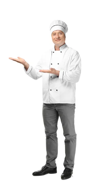 Chef masculino en uniforme sobre fondo blanco — Foto de Stock