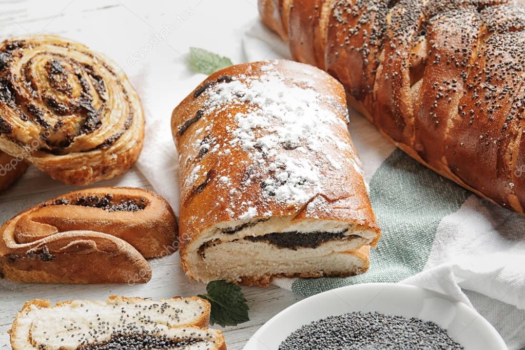 Tasty pastries with poppy seeds