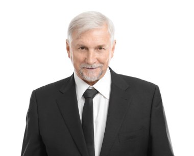 beyaz zemin üzerinde mutlu bir yaşlı adam