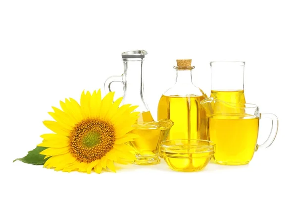 Composition with cooking oil and sunflower — Stock Photo, Image