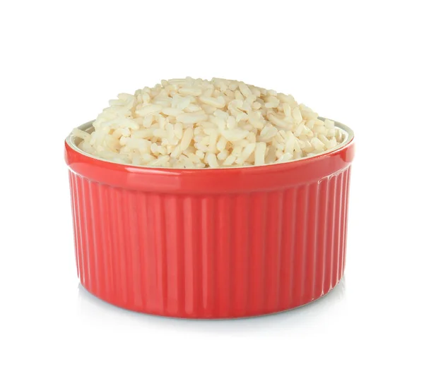 Cuenco con arroz, aislado sobre blanco — Foto de Stock
