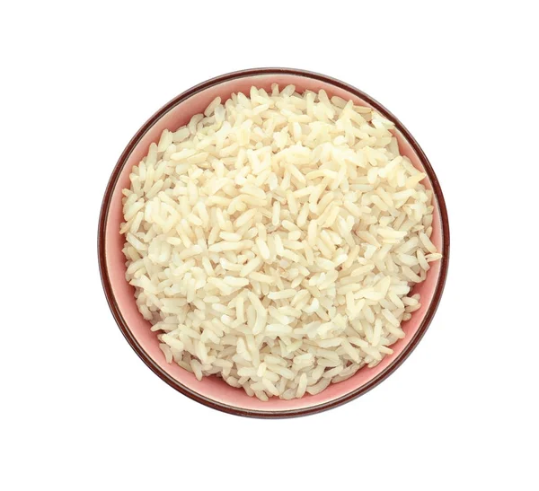 Bowl with rice, isolated on white — Stock Photo, Image