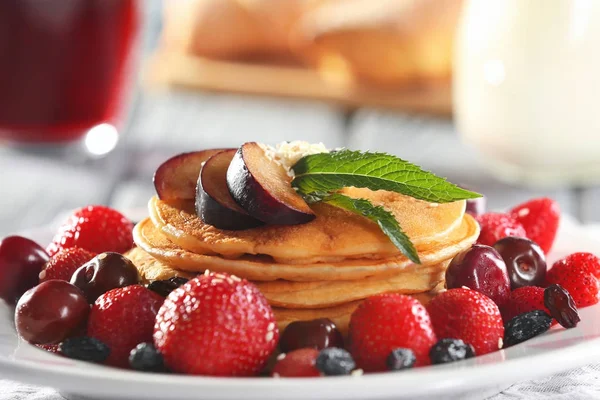 Plate with tasty pancakes — Stock Photo, Image