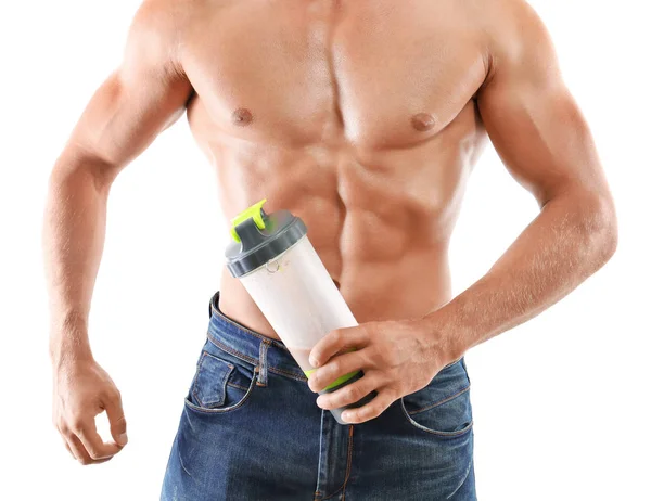 Muscular man with protein shake — Stock Photo, Image