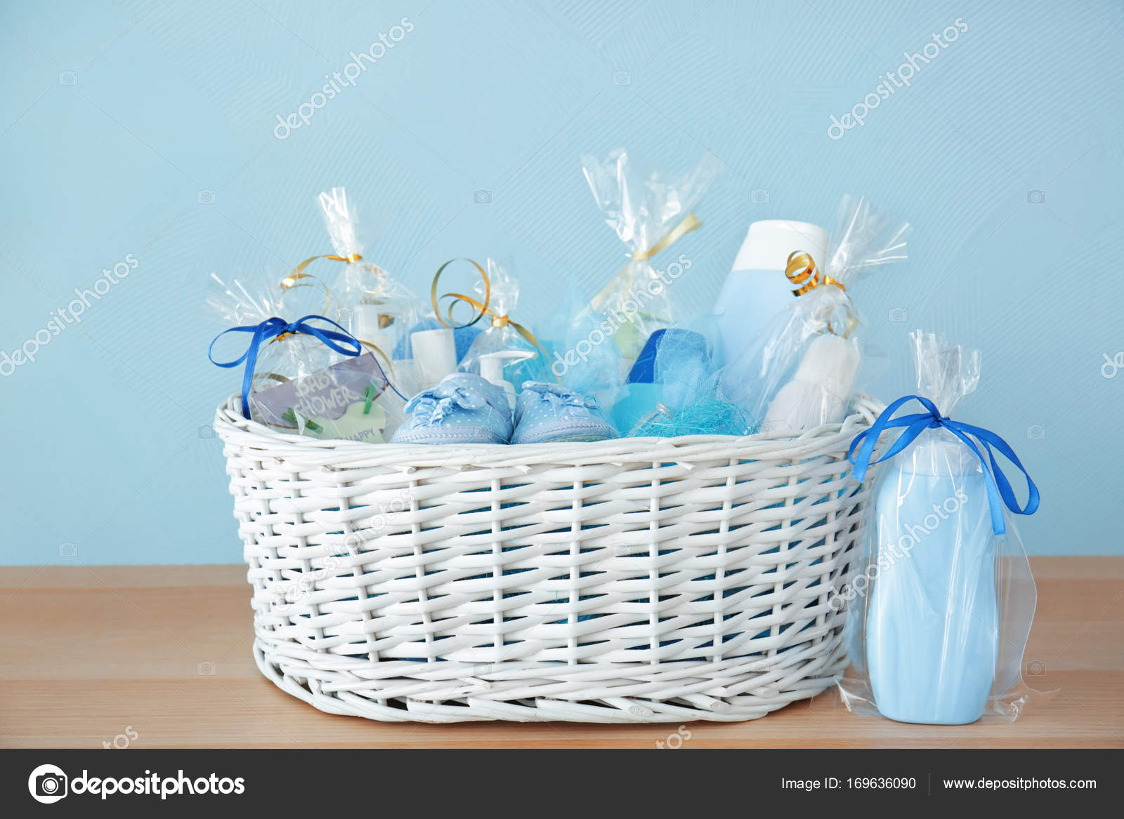 wicker basket baby shower gift