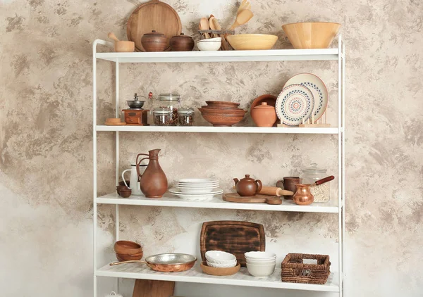 Storage stand with kitchenware, indoors — Stock Photo, Image