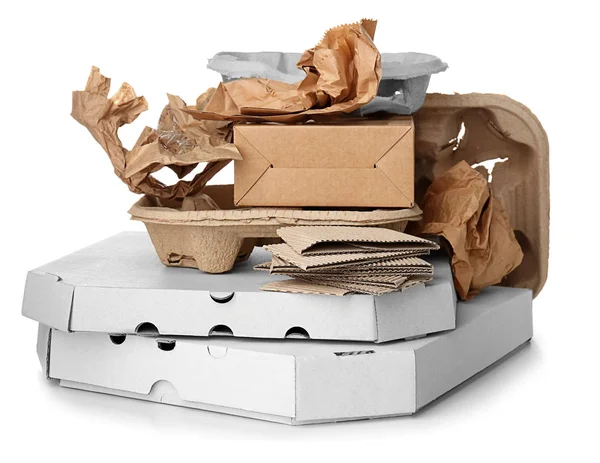 Pile of cardboard garbage on white background — Stock Photo, Image