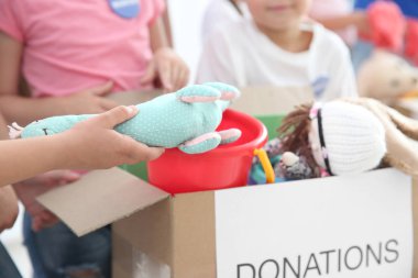 Mutlu küçük gönüllü bağış ürünler, closeup sıralama