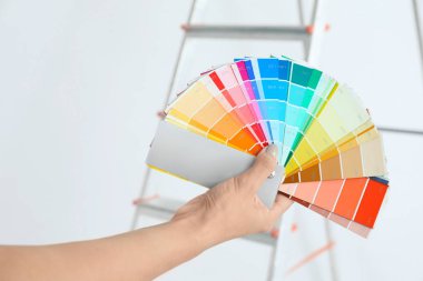 Renk paleti örnekleri ile genç kadın dekoratör