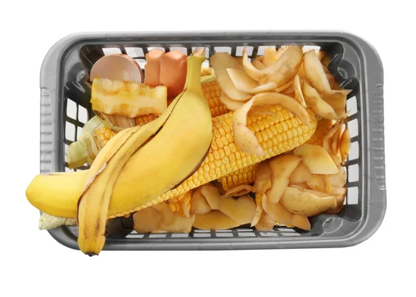 Recipiente plástico com resíduos alimentares — Fotografia de Stock