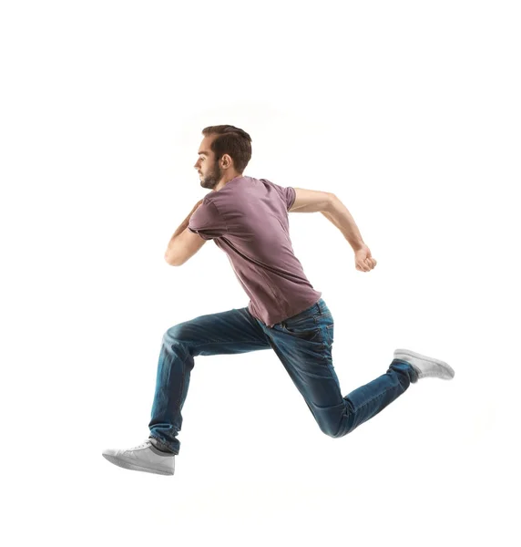 Homem em roupas casuais correndo — Fotografia de Stock