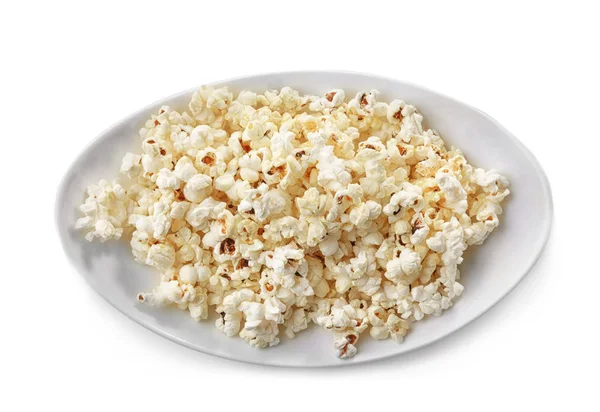 Teller mit leckerem Popcorn — Stockfoto