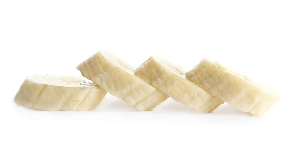 Banán szeletek elszigetelt fehér — Stock Fotó