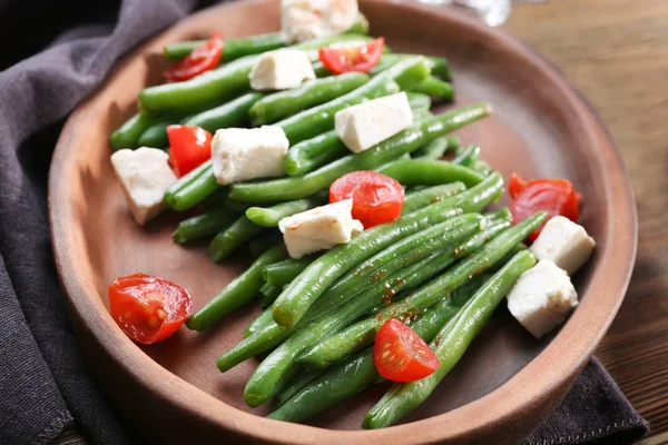 Plate with delicious green beans — Stock Photo, Image