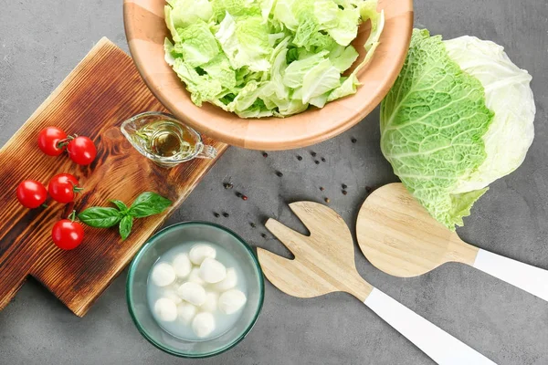 Composition with fresh green cabbage leaves — Stock Photo, Image