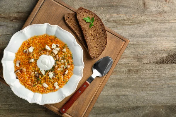 Plate with tasty lentil soup — Stock Photo, Image