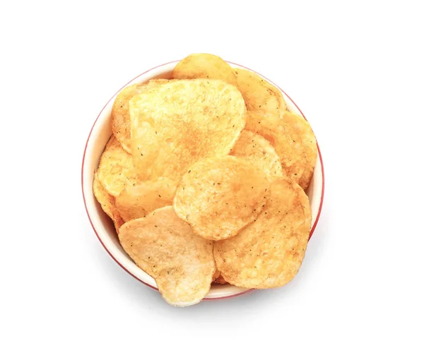 Bowl with potato chips — Stock Photo, Image