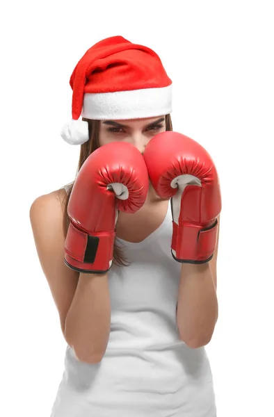 Young woman in Santa Claus hat — Stock Photo, Image