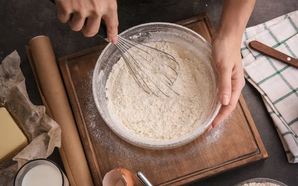 Female chef making dough — Stock Photo, Image