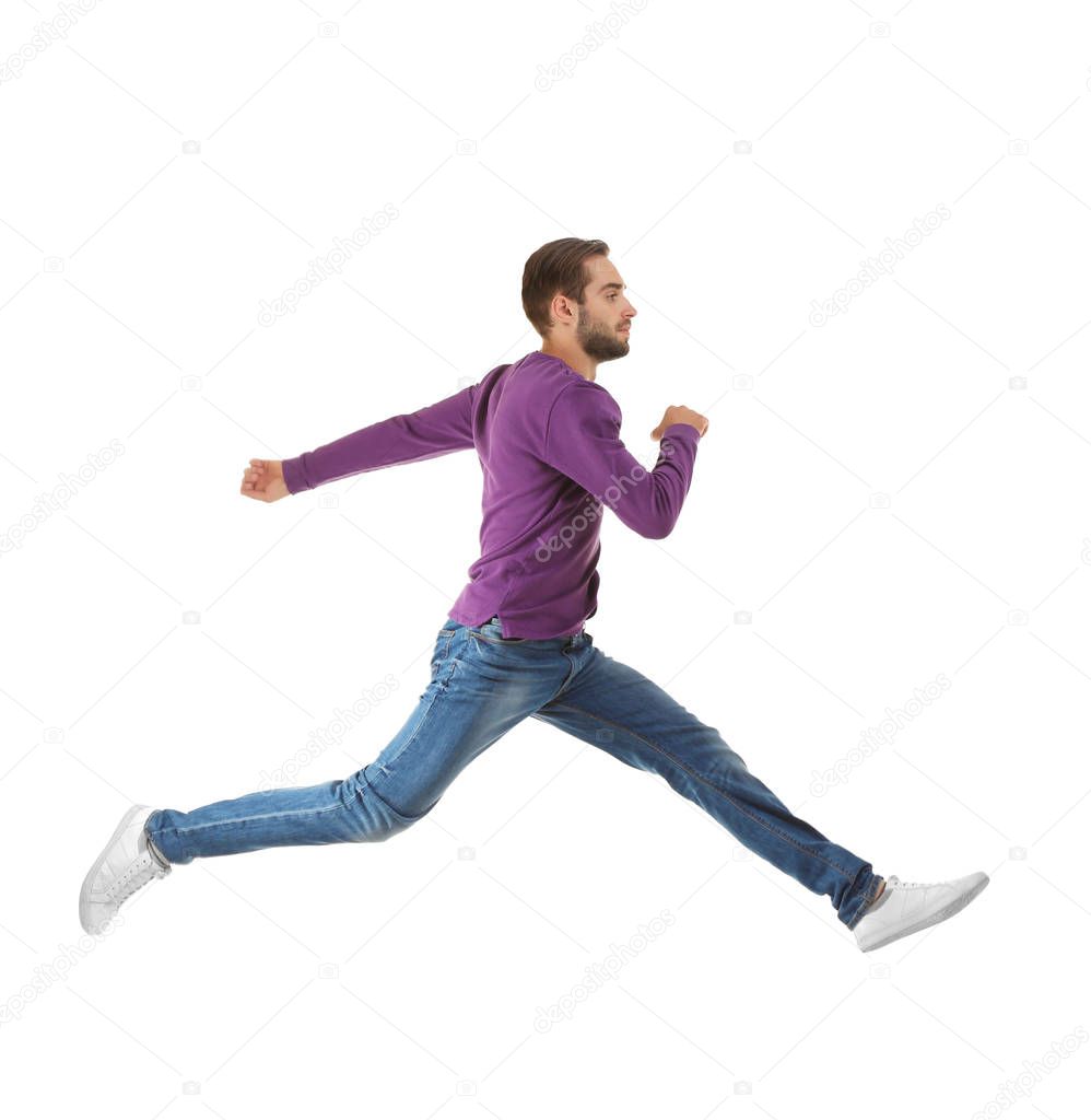 man in casual clothes running  