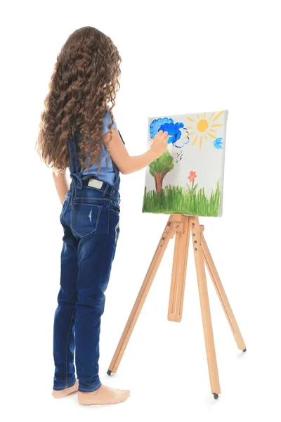 Malá roztomilá dívka malba obrázek bílé pozadí — Stock fotografie