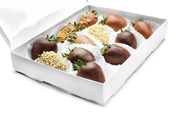 맛 있는 초콜릿 감소 딸기 상자 — 스톡 사진