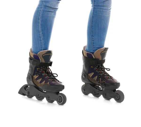 Pernas de mulher em patins — Fotografia de Stock