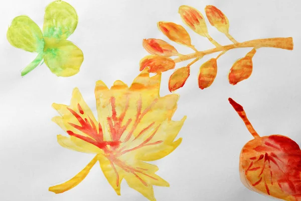 Pintura infantil de folhas de outono — Fotografia de Stock