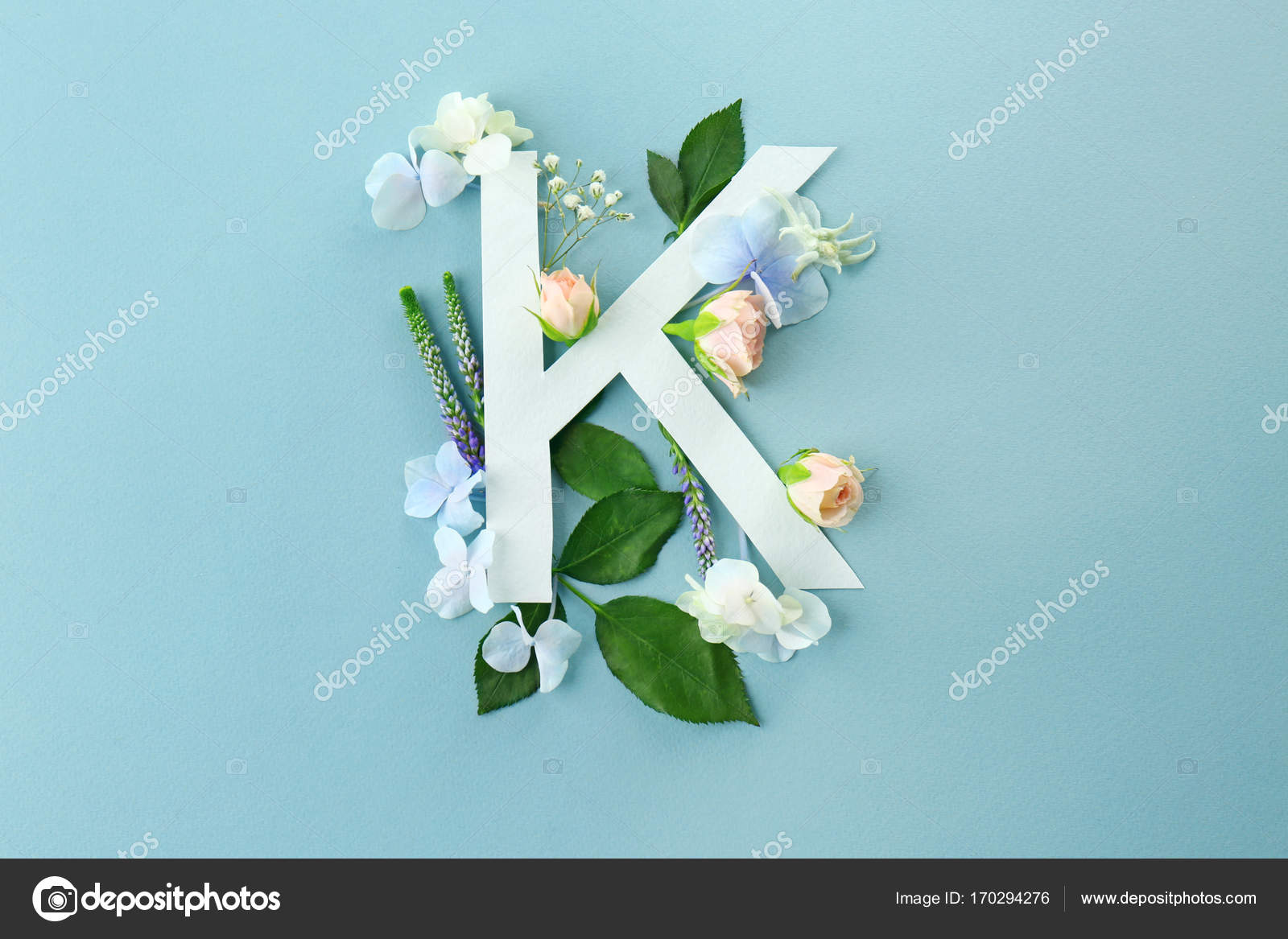 Composition with letter K and beautiful flowers Stock Photo by ...