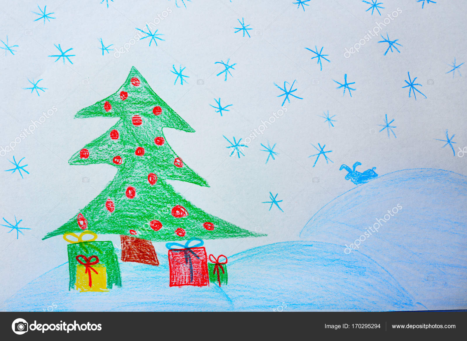 Rysunek Dziecka Z Choinki Z Prezentami Zdjęcie Stockowe