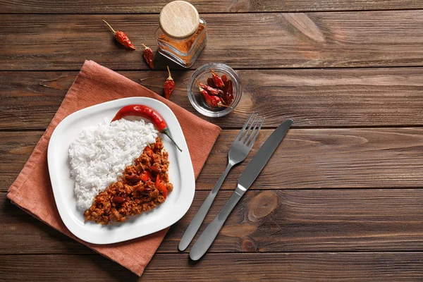 Chili con carne com arroz — Fotografia de Stock